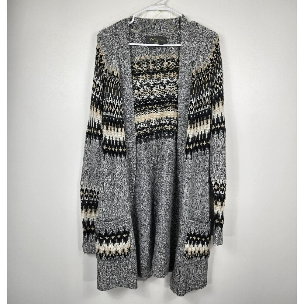 Natural Reflections Women's Size Large Gray Long Open Front Sweater Pockets